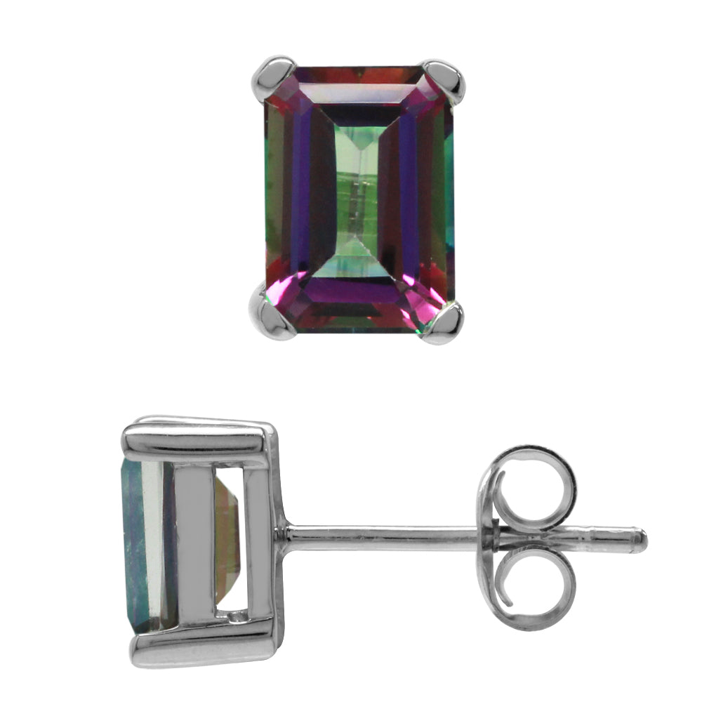 2.48ct. 7X5mm Octagon Shape Mystic Fire Topaz White Gold Plated 925 Sterling Silver Stud Earrings - Silvershake-store