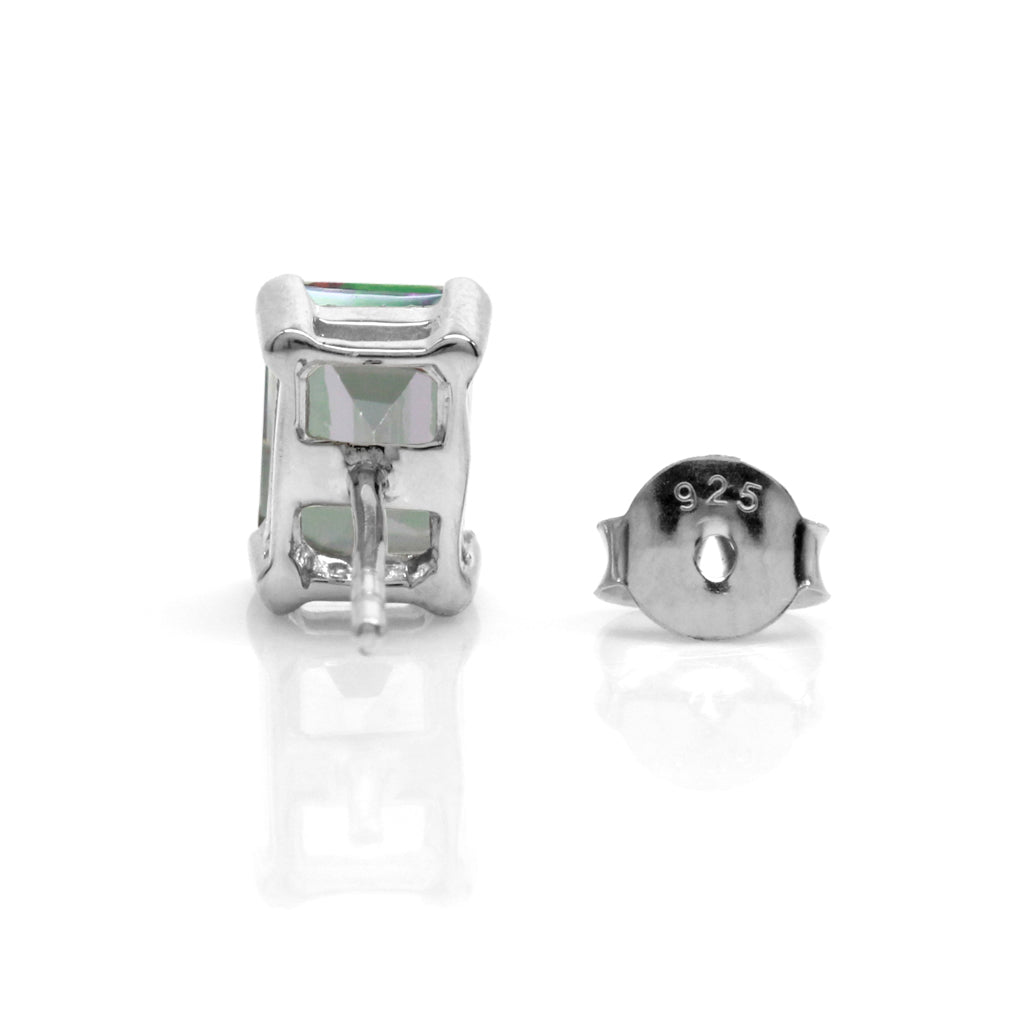 2.48ct. 7X5mm Octagon Shape Mystic Fire Topaz White Gold Plated 925 Sterling Silver Stud Earrings - Silvershake-store