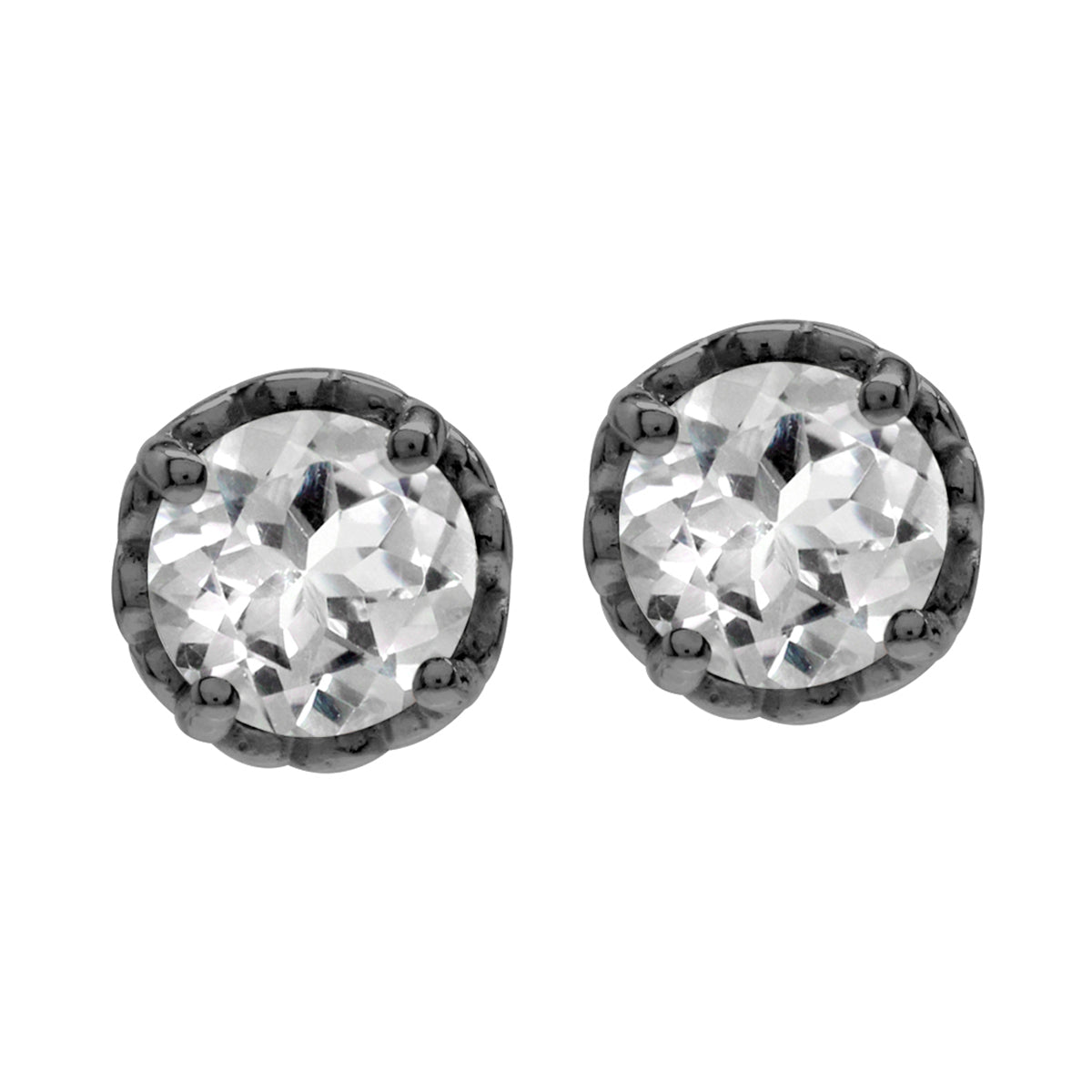 6mm Genuine White Topaz Black Rhodium Plated 925 Sterling Silver Victorian Style Stud Earrings - Silvershake-store
