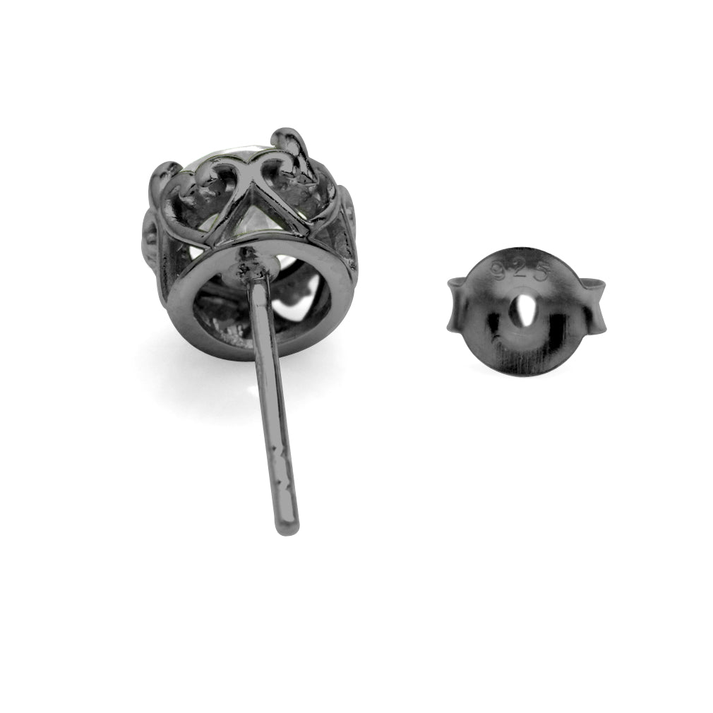 6mm Genuine White Topaz Black Rhodium Plated 925 Sterling Silver Victorian Style Stud Earrings - Silvershake-store