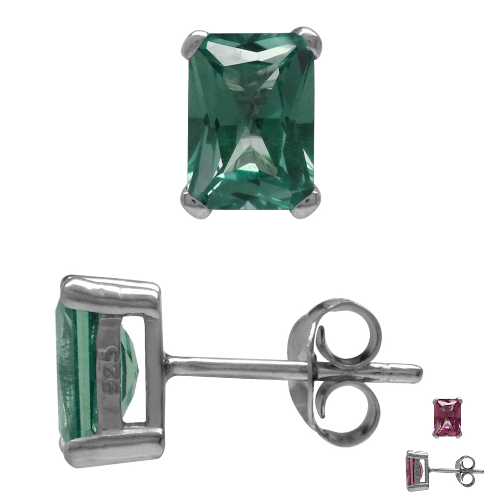 7X5mm Octagon Simulated Color Change Alexandrite White Gold Plated 925 Sterling Silver Stud Earrings - Silvershake-store