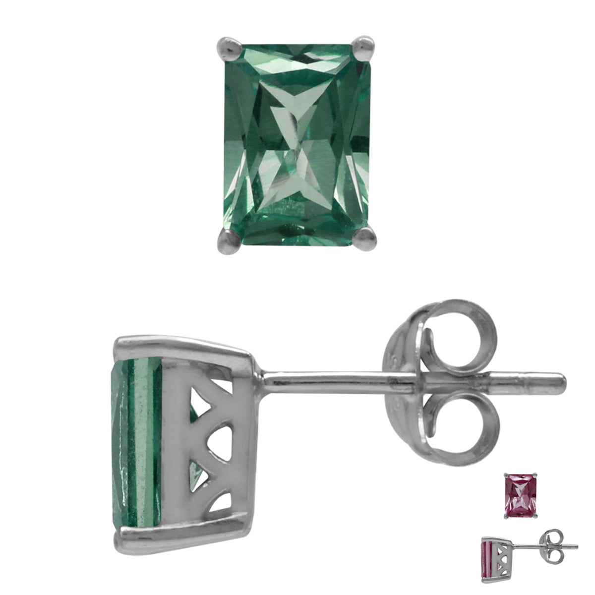 2.34ct. 7X5mm Octagon Mystic Fire Topaz White Gold Plated 925 Sterling Silver Stud Post Earrings