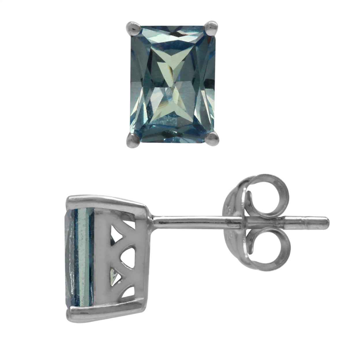 2.34ct. 7X5mm Octagon Mystic Fire Topaz White Gold Plated 925 Sterling Silver Stud Post Earrings