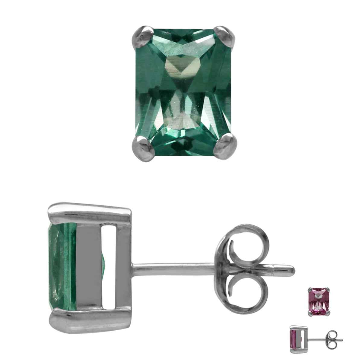 8x6MM Octagon Simulated Color Change Alexandrite White Gold Plated 925 Sterling Silver Stud Earrings