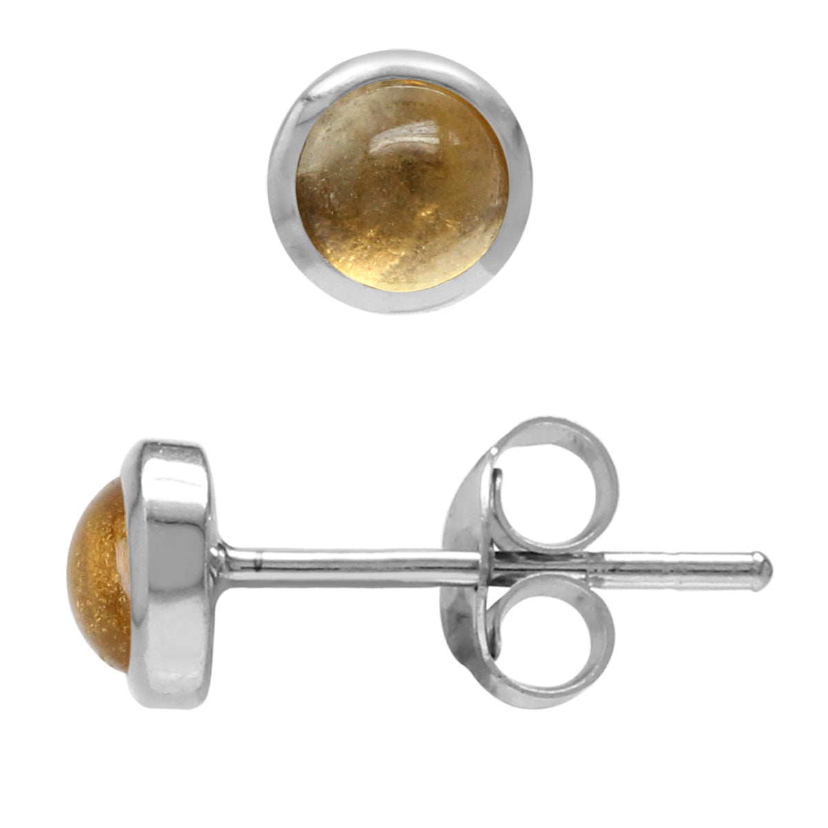 4mm Petite Round Shape Cabochon Citrine White Gold Plated 925 Sterling Silver Stud Earrings - Silvershake-store
