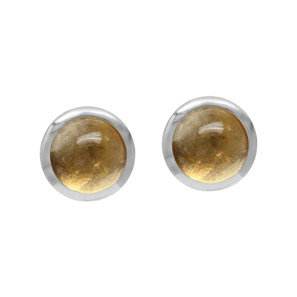 4mm Petite Round Shape Cabochon Citrine White Gold Plated 925 Sterling Silver Stud Earrings - Silvershake-store