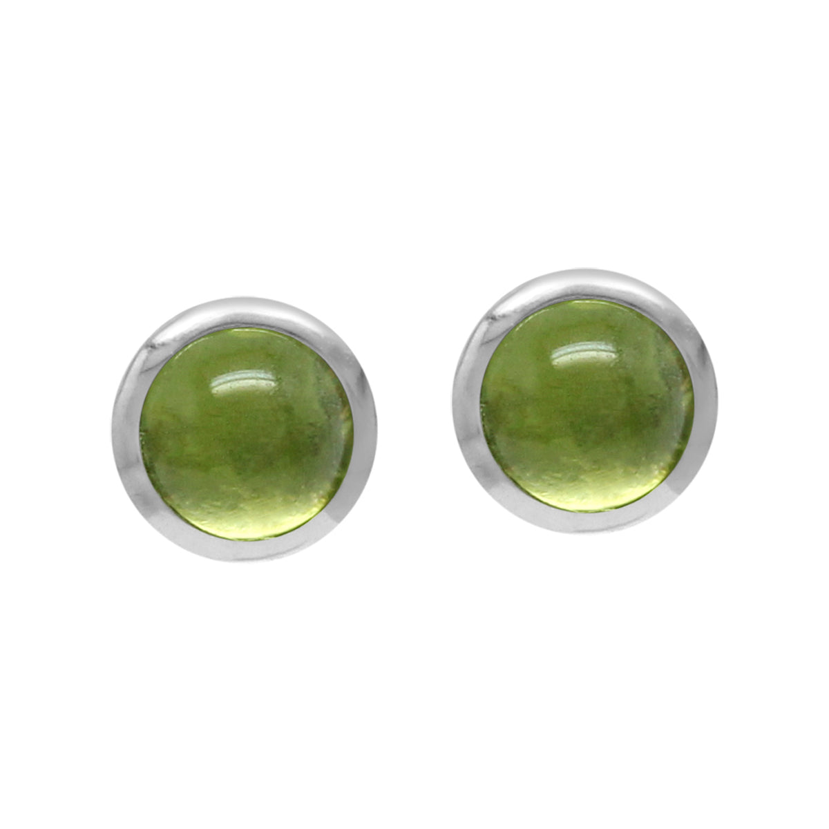 4mm Petite Round Shape Cabochon Peridot White Gold Plated 925 Sterling Silver Stud Earrings - Silvershake-store