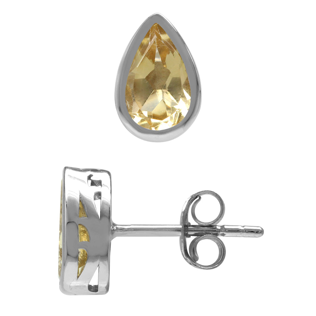 1.48ct. 8X5mm Natural Pear Shape Citrine White Gold Plated 925 Sterling Silver Stud Earrings - Silvershake-store
