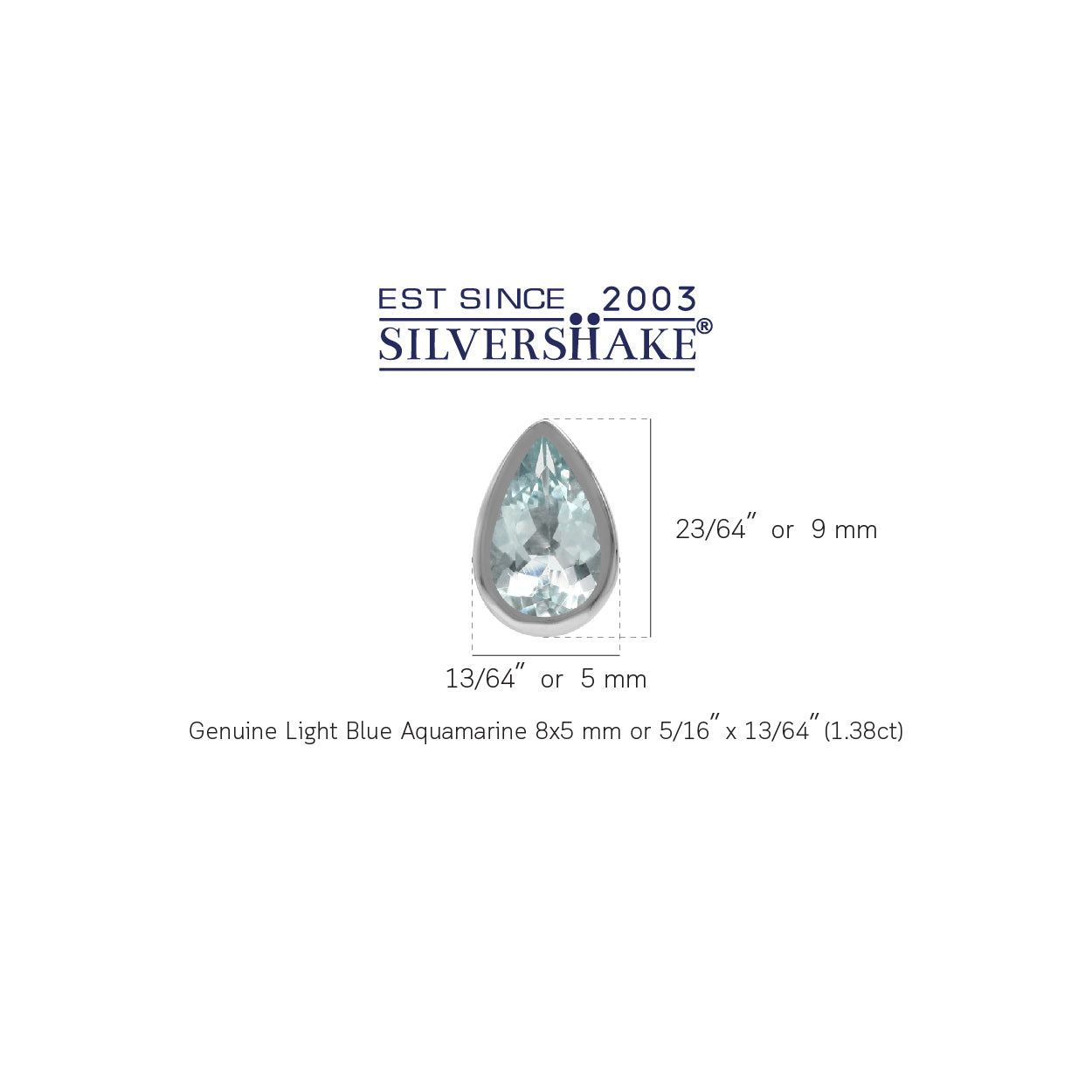 1.38ct. 8X5mm Genuine Pear Shape Blue Aquamarine White Gold Plated 925 Sterling Silver Stud Earrings