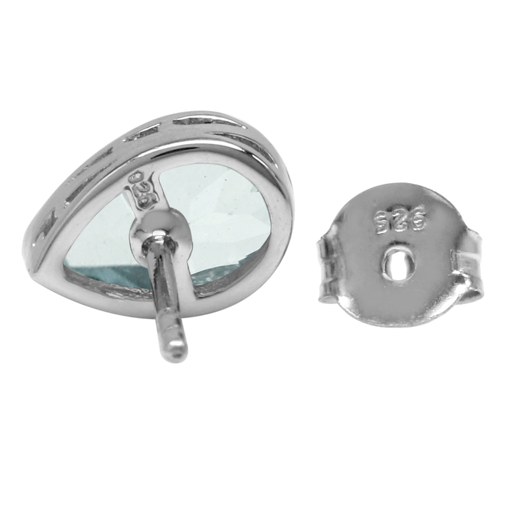 1.38ct. 8X5mm Genuine Pear Shape Blue Aquamarine White Gold Plated 925 Sterling Silver Stud Earrings