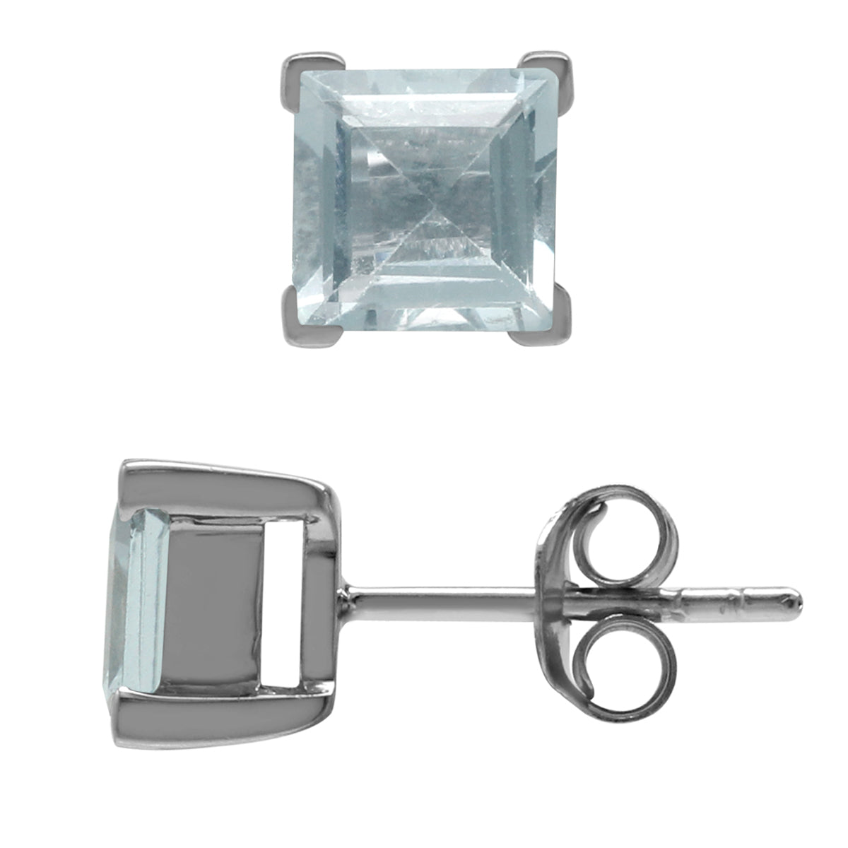 1.86ct. 6MM Genuine Square Shape Blue Aquamarine White Gold Plated 925 Sterling Silver Stud Earrings