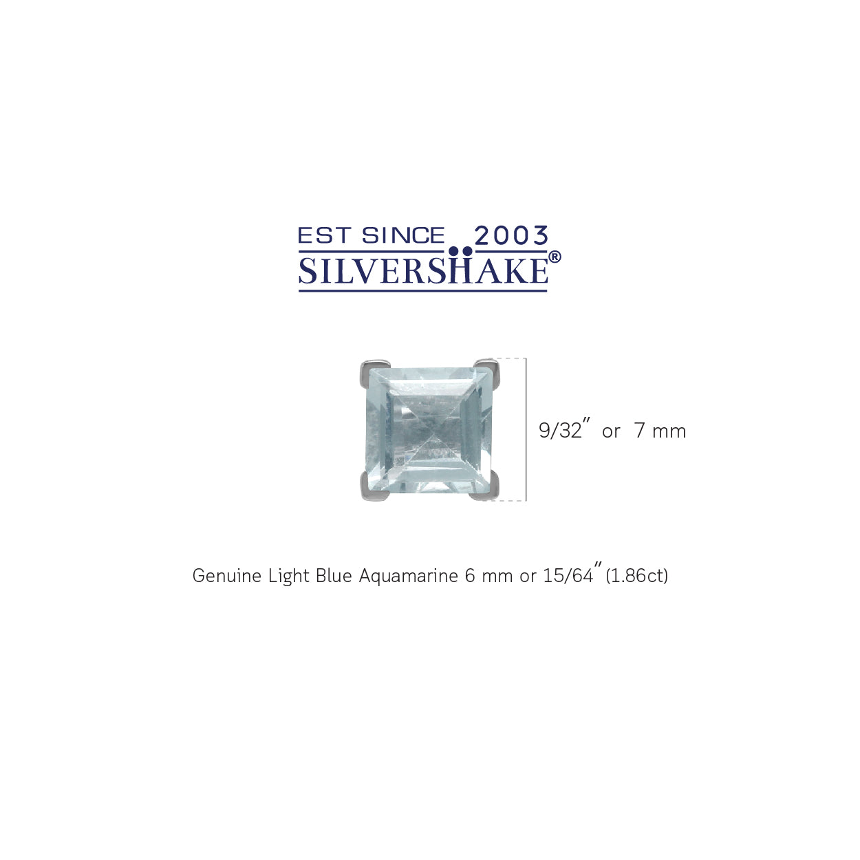 1.86ct. 6MM Genuine Square Shape Blue Aquamarine White Gold Plated 925 Sterling Silver Stud Earrings