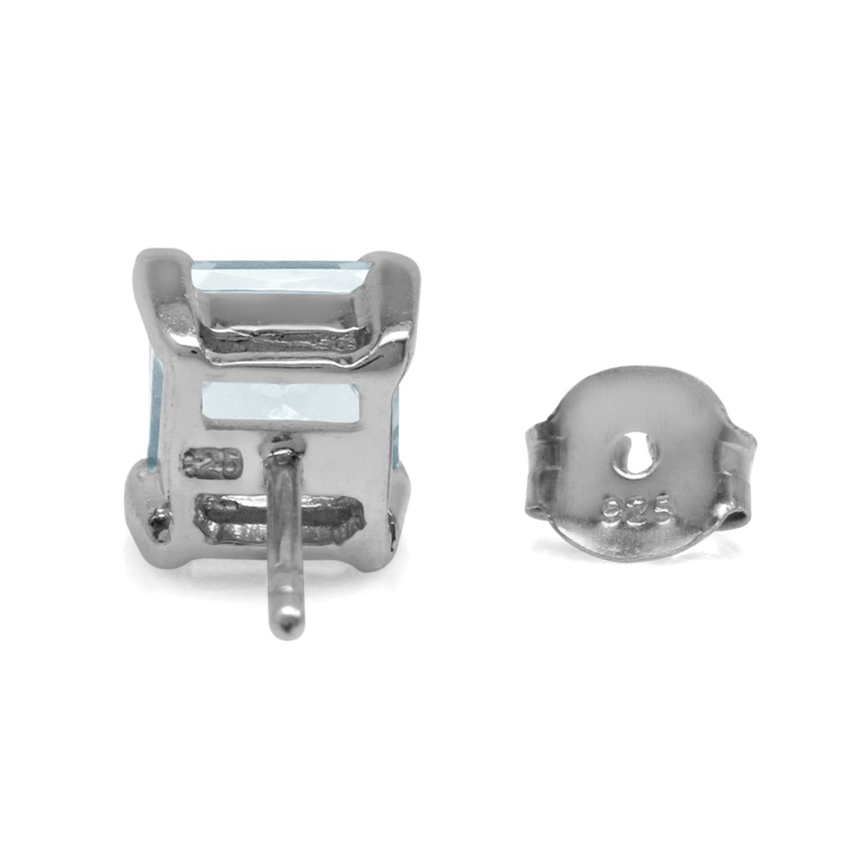 1.86ct. 6MM Genuine Square Shape Blue Aquamarine White Gold Plated 925 Sterling Silver Stud Earrings