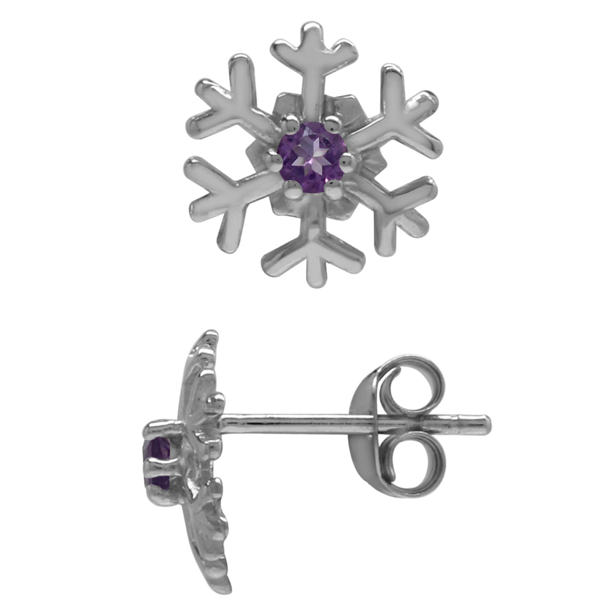 2.5MM Extra Petite Genuine Round Shape African Amethyst 925 Sterling Silver Snowflake Stud Earrings