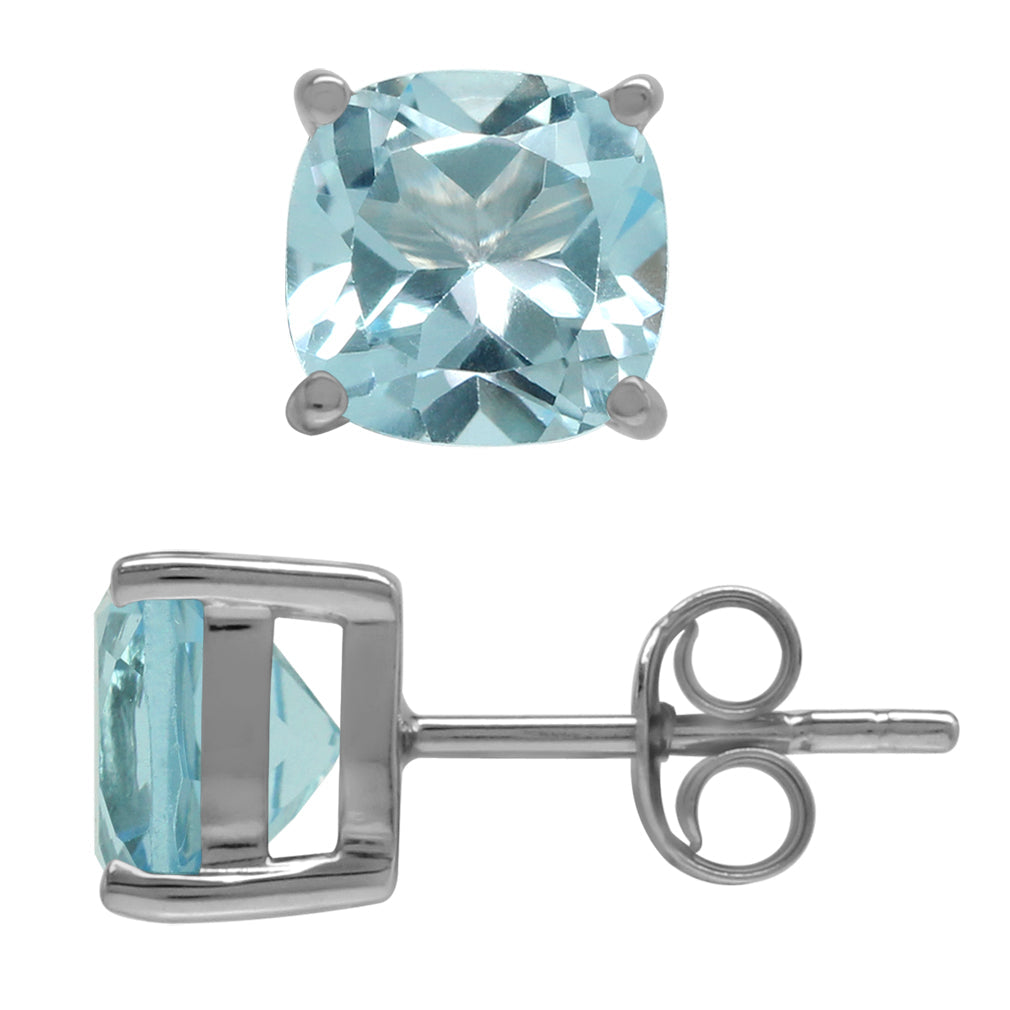 3.8ct. 7mm Genuine Cushion Shape Blue Topaz 925 Sterling Silver Stud Earrings - Silvershake-store
