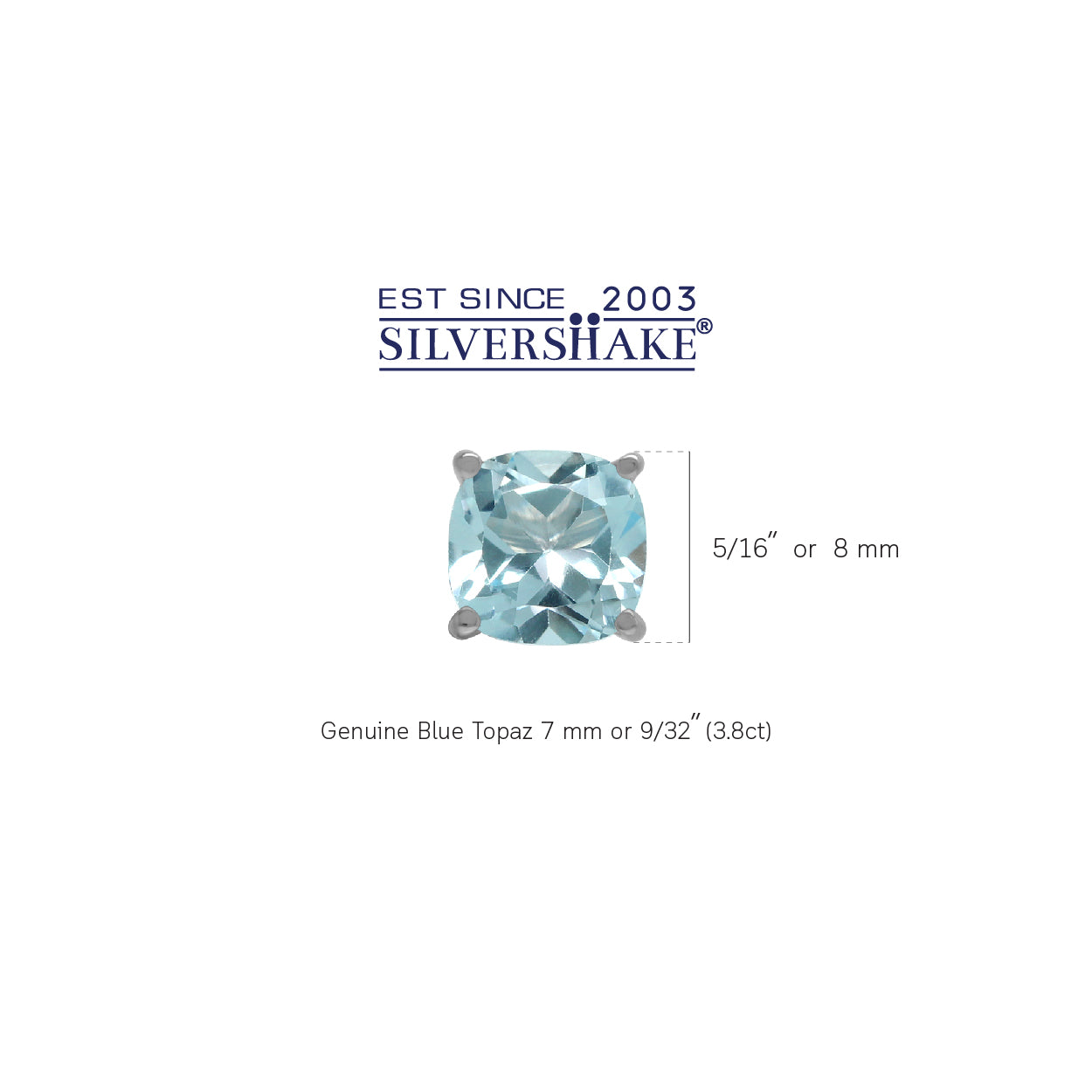 3.8ct. 7mm Genuine Cushion Shape Blue Topaz 925 Sterling Silver Stud Earrings - Silvershake-store