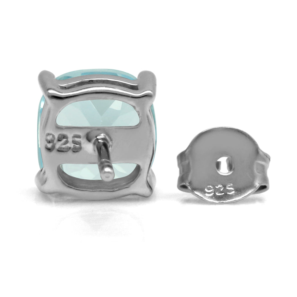 3.8ct. 7mm Genuine Cushion Shape Blue Topaz 925 Sterling Silver Stud Earrings - Silvershake-store