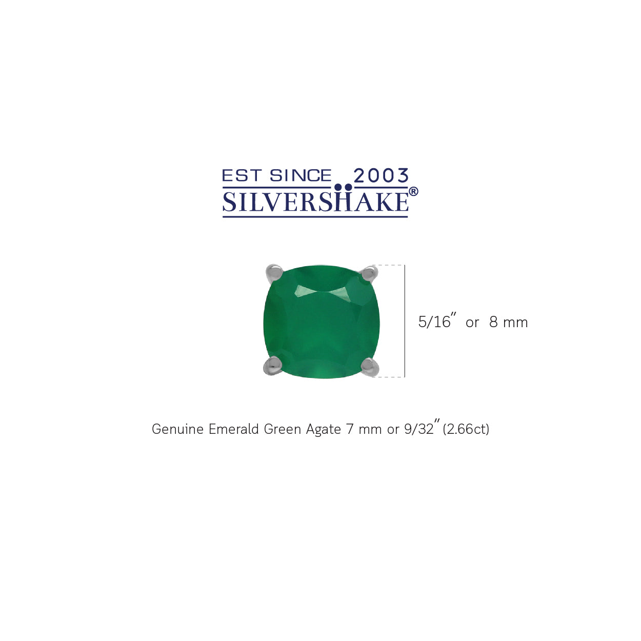 2.66ct. 7mm Natural Cushion Shape Emerald Green Agate 925 Sterling Silver Stud Earrings - Silvershake-store