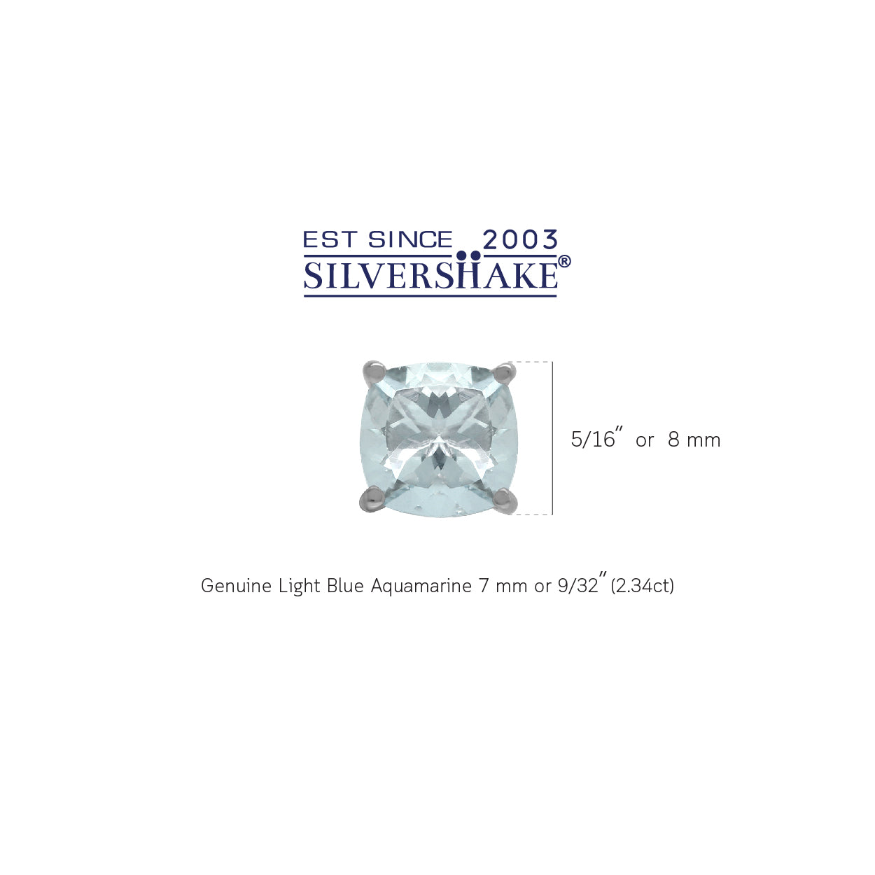 2.34ct. 7mm Genuine Cushion Shape Blue Aquamarine 925 Sterling Silver Stud Earrings - Silvershake-store