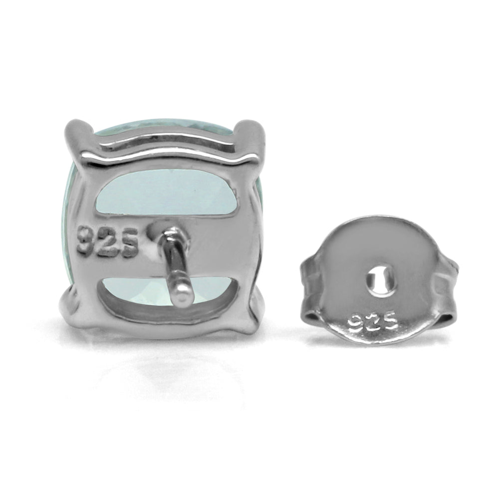 2.34ct. 7mm Genuine Cushion Shape Blue Aquamarine 925 Sterling Silver Stud Earrings - Silvershake-store