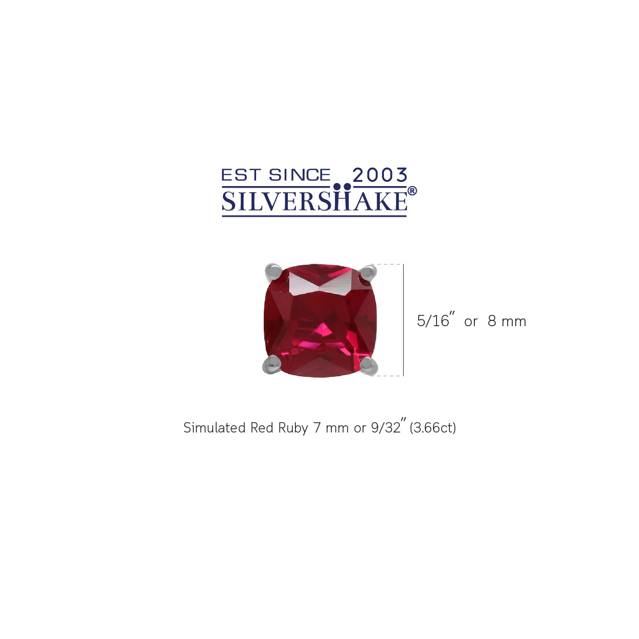 7mm Cushion Shape Simulated Red Ruby 925 Sterling Silver Stud Earrings - Silvershake-store