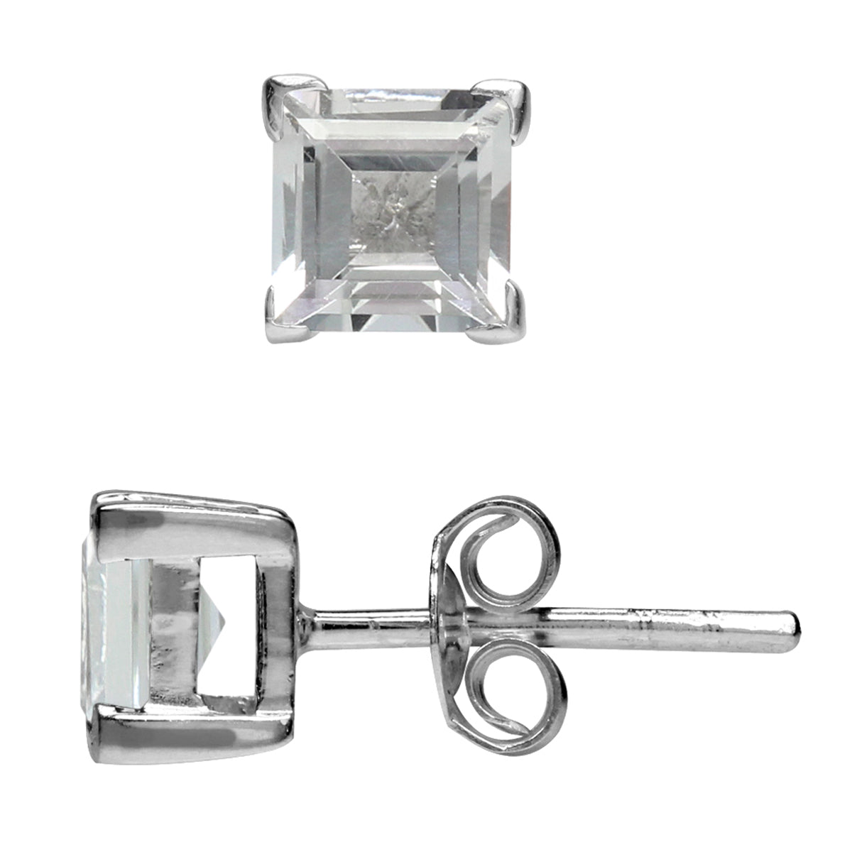 1.56ct. 5MM Genuine Square Shape White Topaz 925 Sterling Silver Stud Earrings