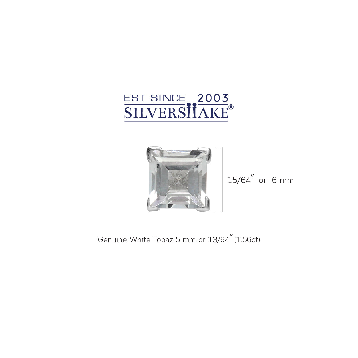 1.56ct. 5MM Genuine Square Shape White Topaz 925 Sterling Silver Stud Earrings