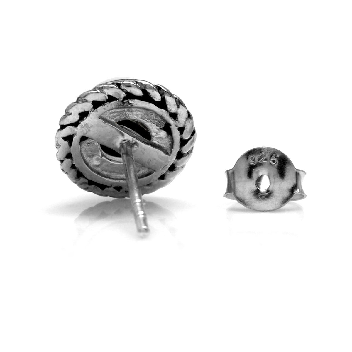 6mm Created Round Shape Red Coral 925 Sterling Silver Rope Stud Earrings - Silvershake-store