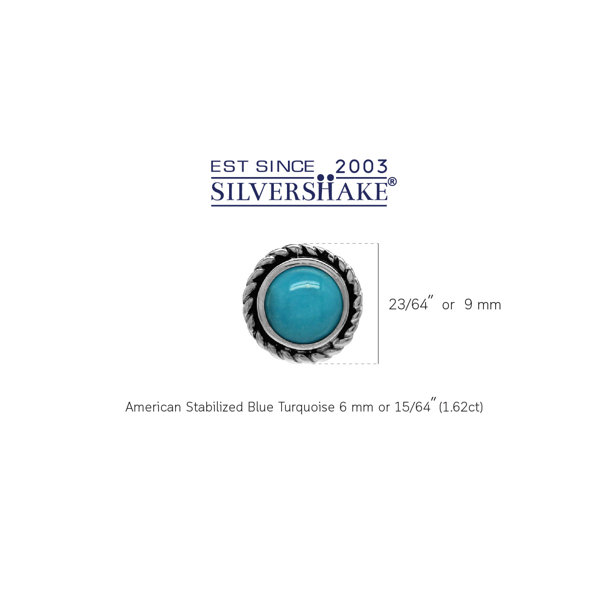 6mm Genuine Round Shape Arizona American Turquoise 925 Sterling Silver Rope Stud Earrings - Silvershake-store