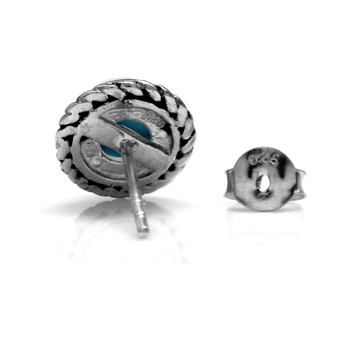 6mm Genuine Round Shape Arizona American Turquoise 925 Sterling Silver Rope Stud Earrings - Silvershake-store