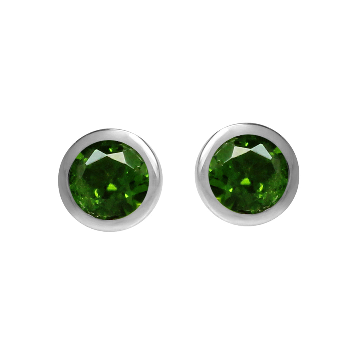 3mm Extra Petite Green Chrome Diopside 925 Sterling Silver Bezel Set Stud Earrings - Silvershake-store