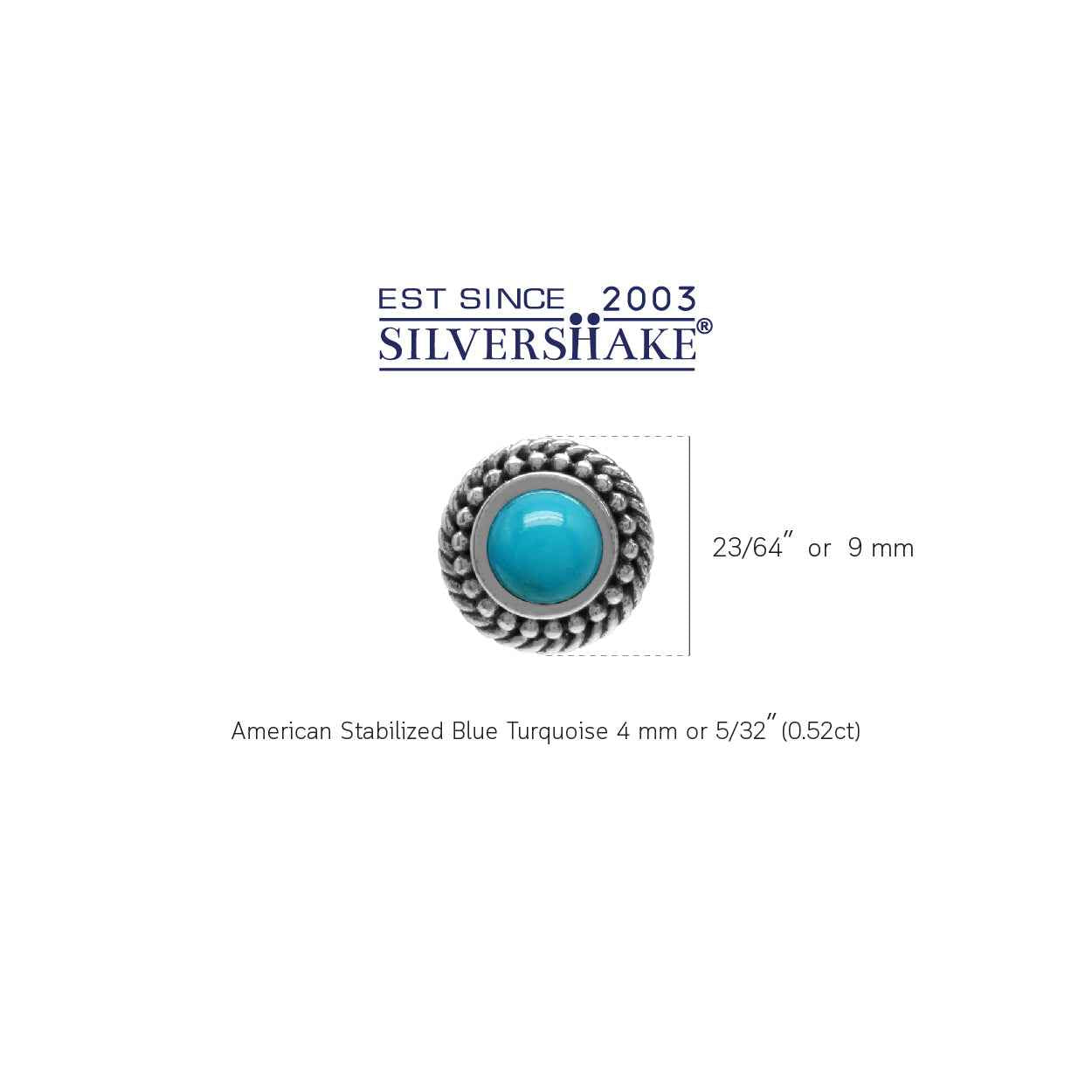 Genuine 4mm Arizona American Turquoise 925 Sterling Silver Rope Stud Earrings