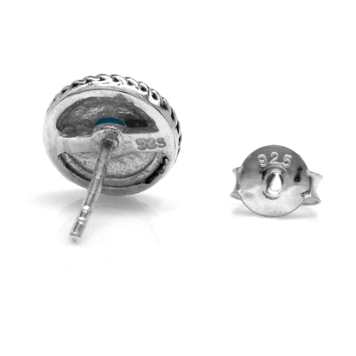 Genuine 4mm Arizona American Turquoise 925 Sterling Silver Rope Stud Earrings
