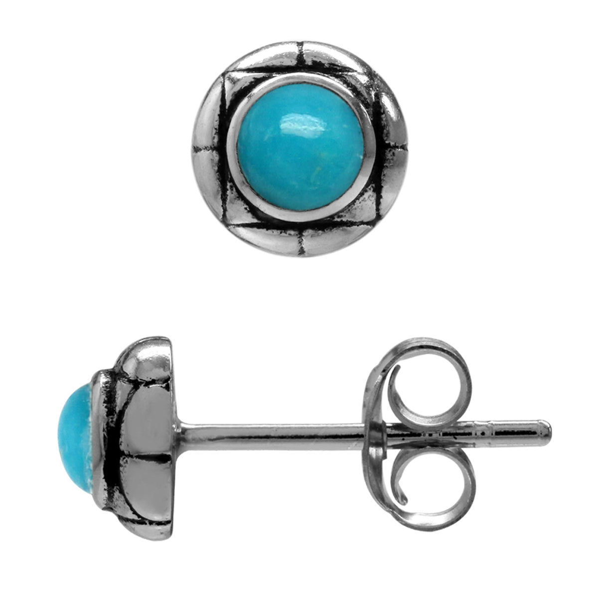 Petite Genuine 3mm Arizona American Turquoise 925 Sterling Silver Pattern Stud Earrings Second and Third Hole or Helix Piercing
