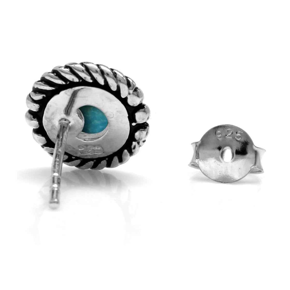 Genuine 5mm Blue Arizona American Turquoise 925 Sterling Silver Rope Stud Earrings