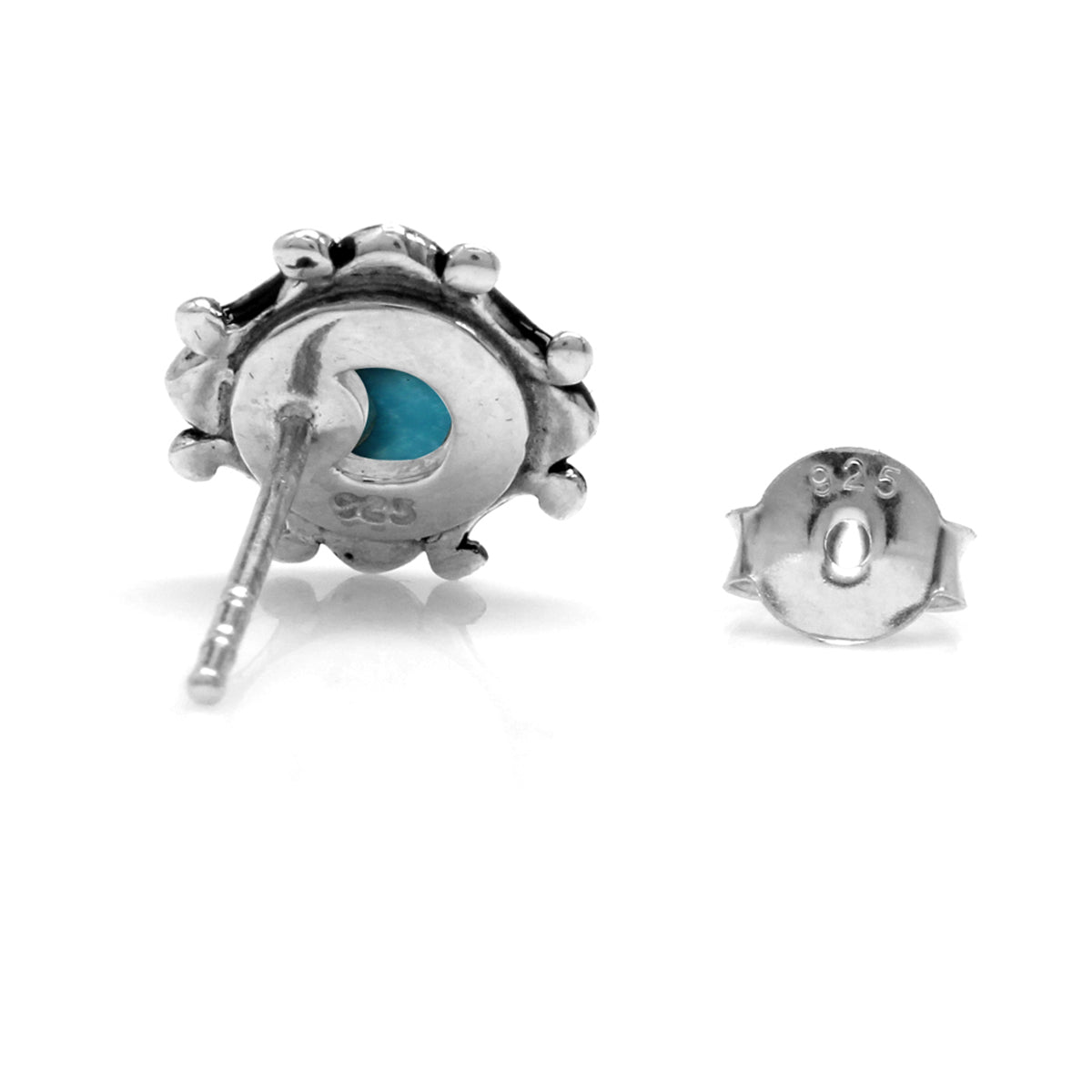 Genuine 5mm Blue Arizona American Turquoise 925 Sterling Silver Victorian Inspired Stud Earrings