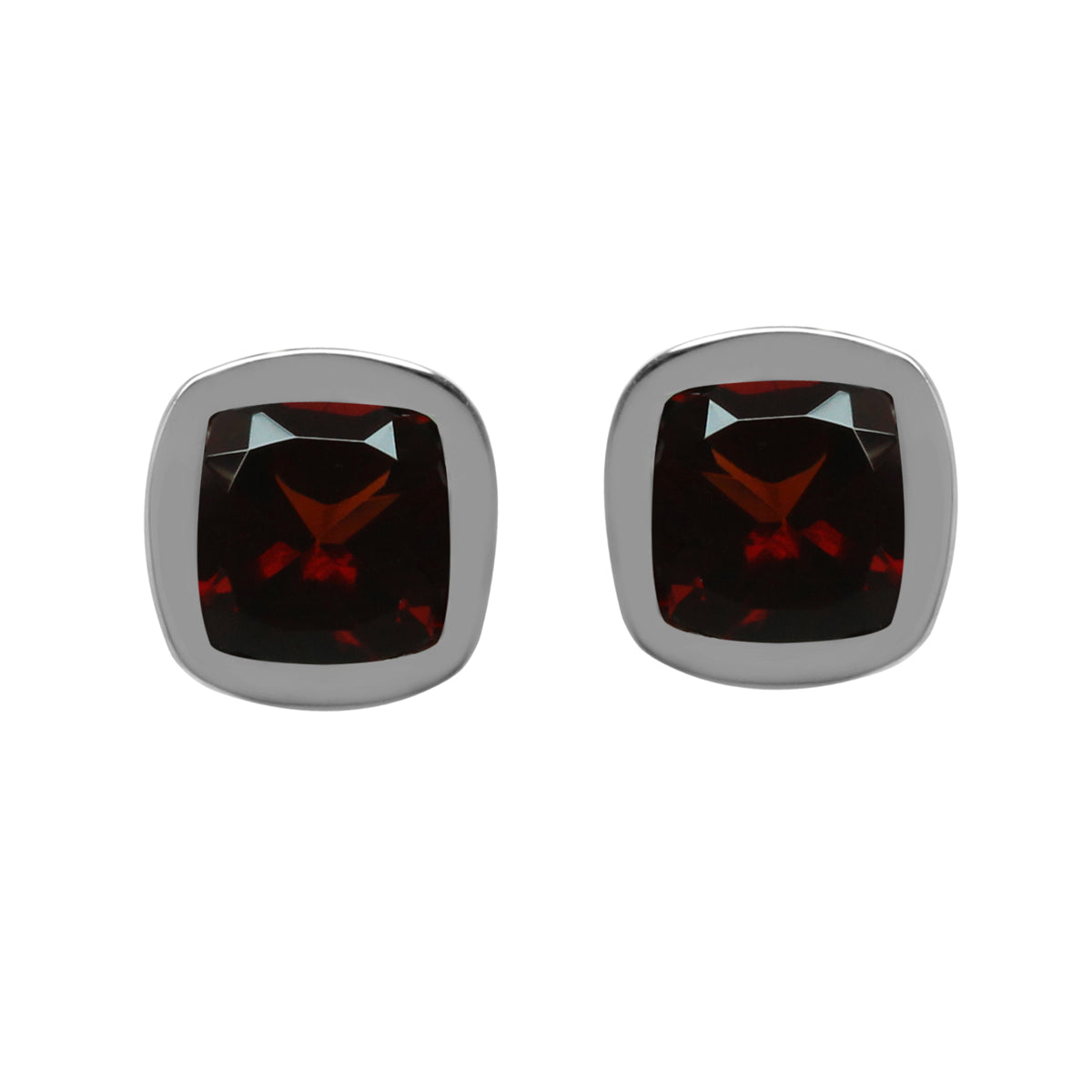 Natural 1.3 ctw 5MM Cushion Shape Garnet 925 Sterling Silver Stud Earrings - Silvershake-store