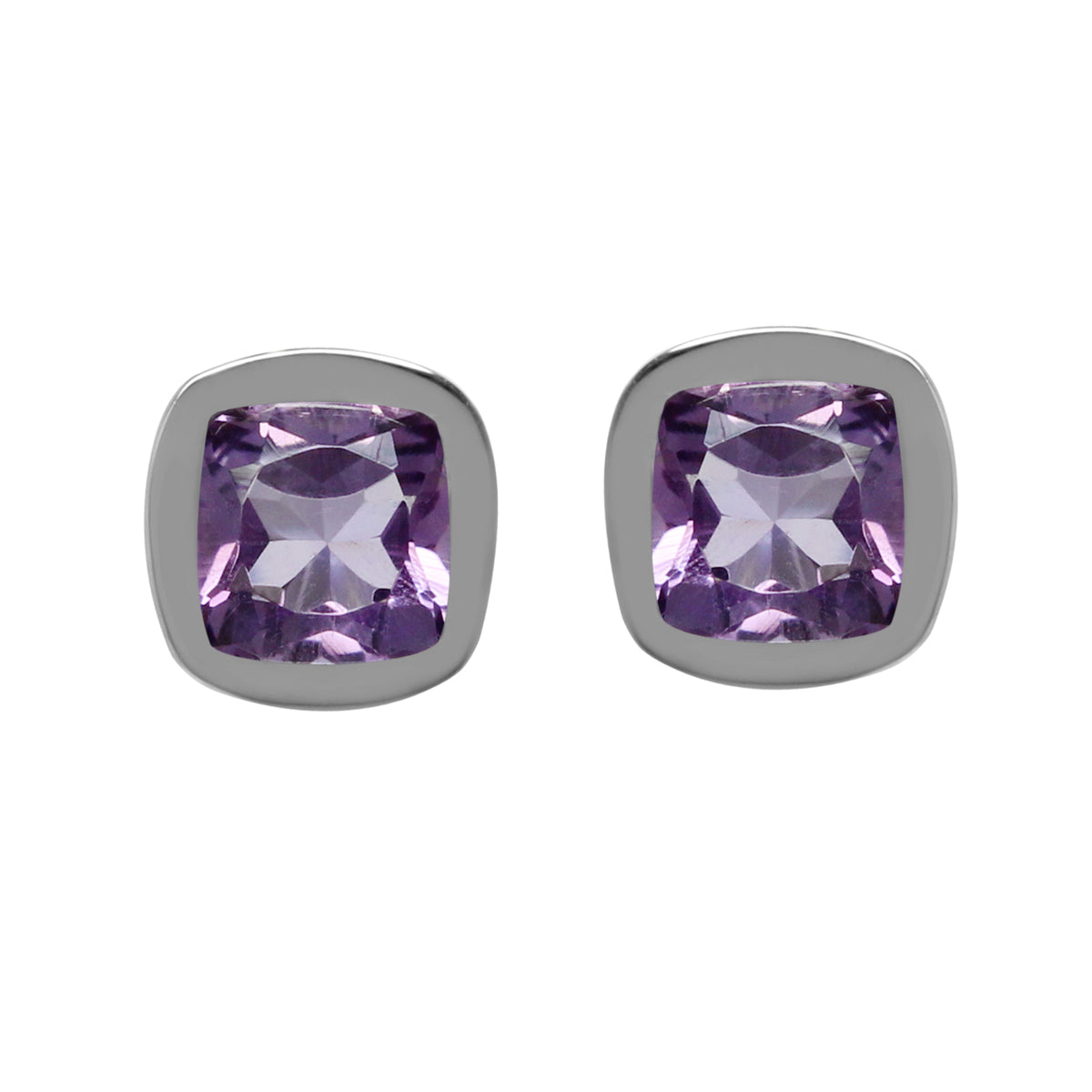 Genuine 1 ctw 5 mm Cushion Shape Amethyst 925 Sterling Silver Stud Earrings - Silvershake-store