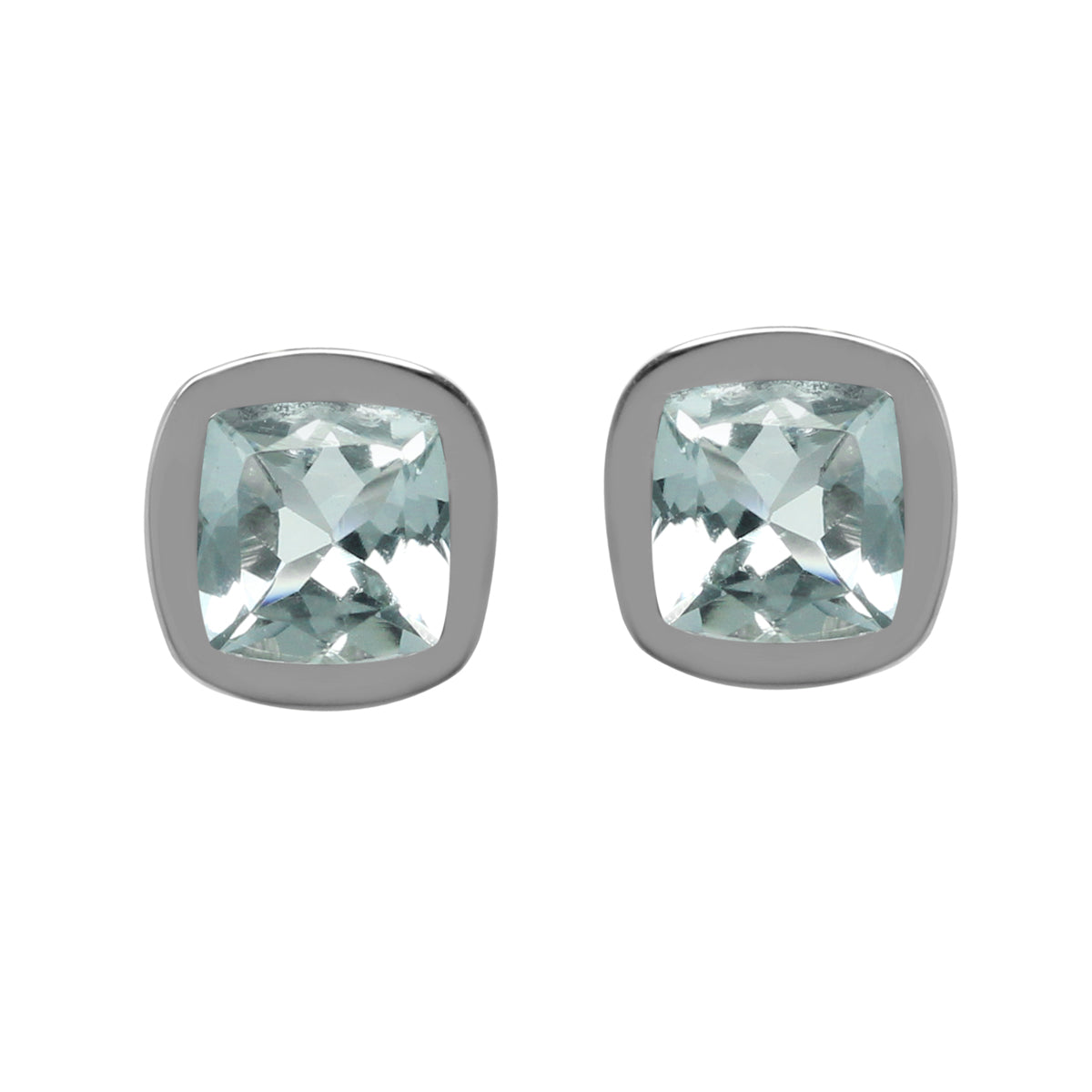 Genuine 5 mm Cushion Shape Light Blue Aquamarine 925 Sterling Silver Stud Earrings - Silvershake-store