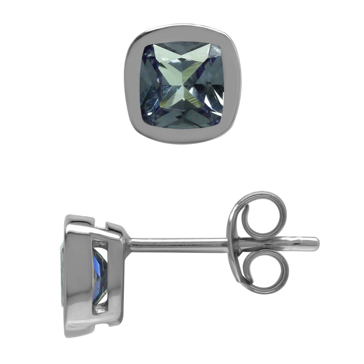 Created 5MM Cushion Shape Color Change Alexandrite 925 Sterling Silver Stud Earrings - Silvershake-store