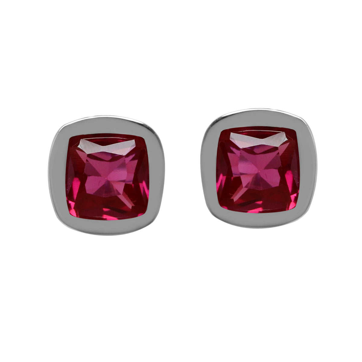 Created 1.3 ctw 5 mm Cushion Shape Ruby 925 Sterling Silver Stud Earrings - Silvershake-store