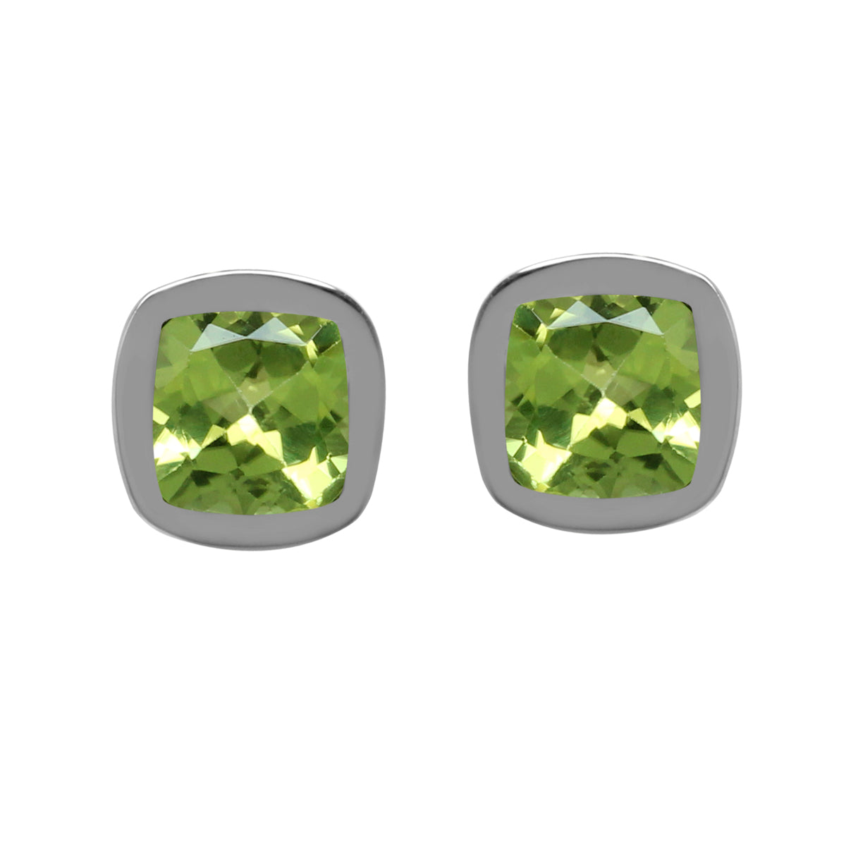 Natural 1.1 ctw 5 mm Cushion Shape Peridot 925 Sterling Silver Stud Earrings - Silvershake-store