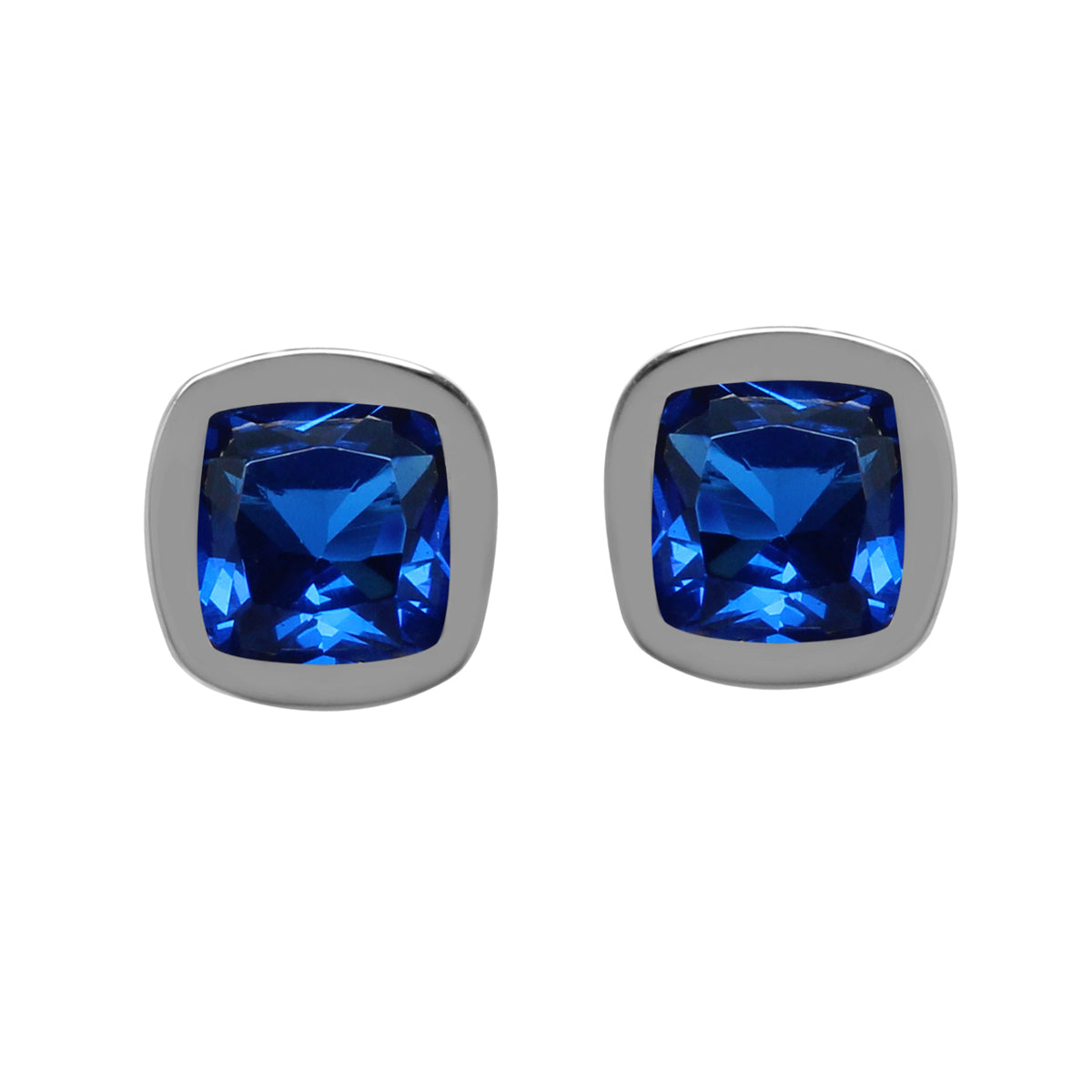 1.2 ctw 5 mm Cushion Shape Created Blue Sapphire 925 Sterling Silver Stud Earrings