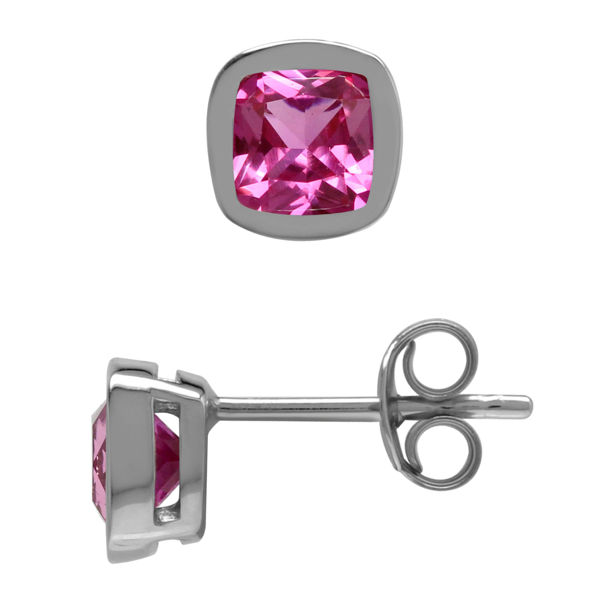 1.4 ctw 5 mm Cushion Shape Created Pink Tourmaline 925 Sterling Silver Stud Earrings - Silvershake-store