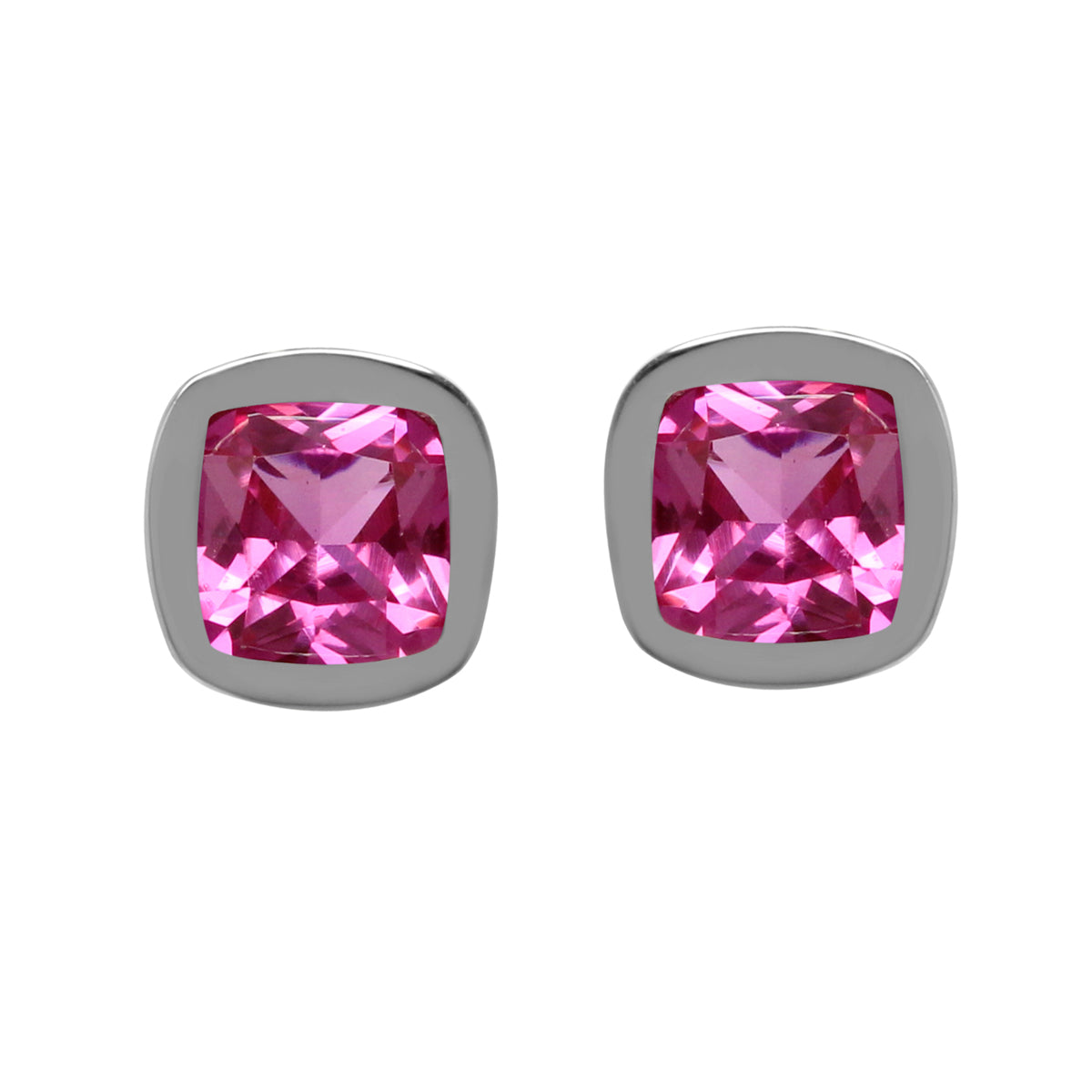 1.4 ctw 5 mm Cushion Shape Created Pink Tourmaline 925 Sterling Silver Stud Earrings - Silvershake-store