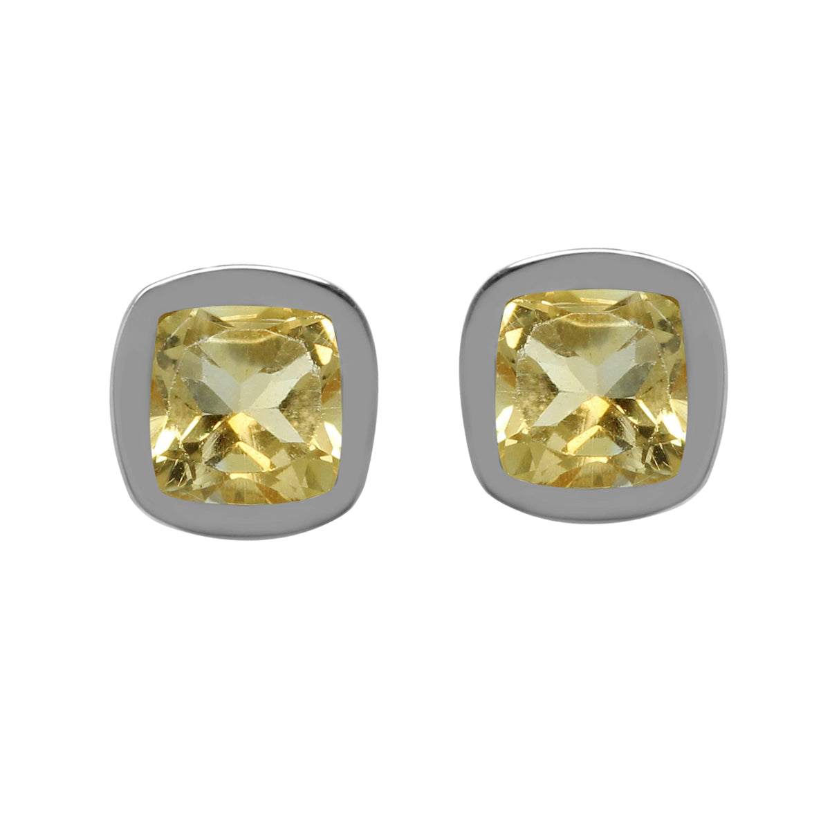 Genuine 1.1 ctw 5 mm Cushion Shape Citrine 925 Sterling Silver Stud Earrings - Silvershake-store