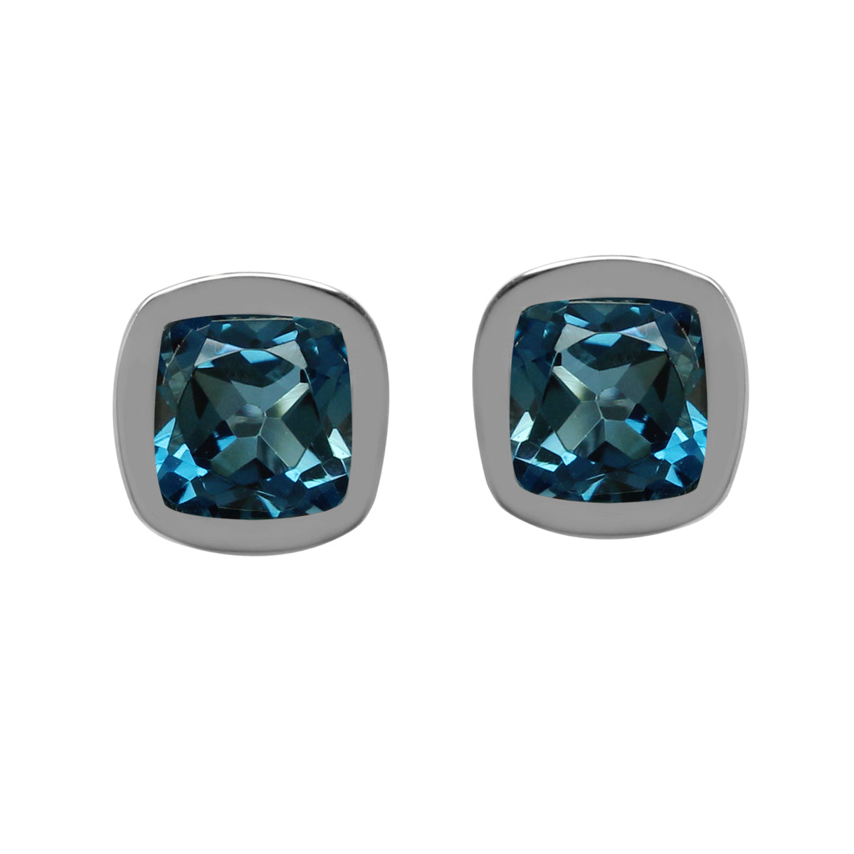 Genuine 1.4 ctw 5 mm Cushion Shape London Blue Topaz 925 Sterling Silver Stud Earrings - Silvershake-store