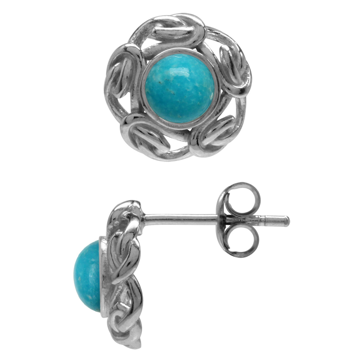 Genuine Arizona American Turquoise 925 Sterling Silver Celtic Weave Post Earrings