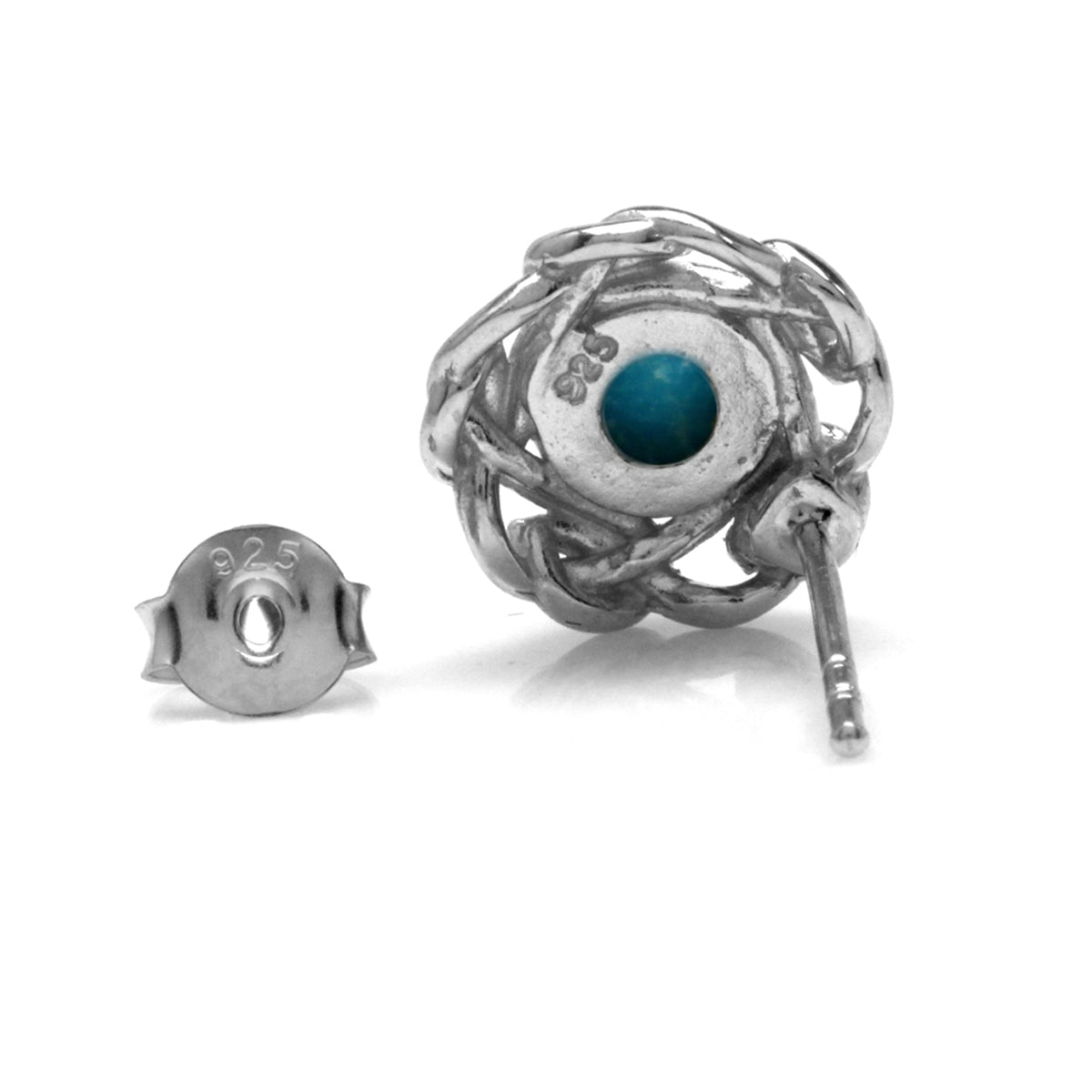 Genuine Arizona American Turquoise 925 Sterling Silver Celtic Weave Post Earrings