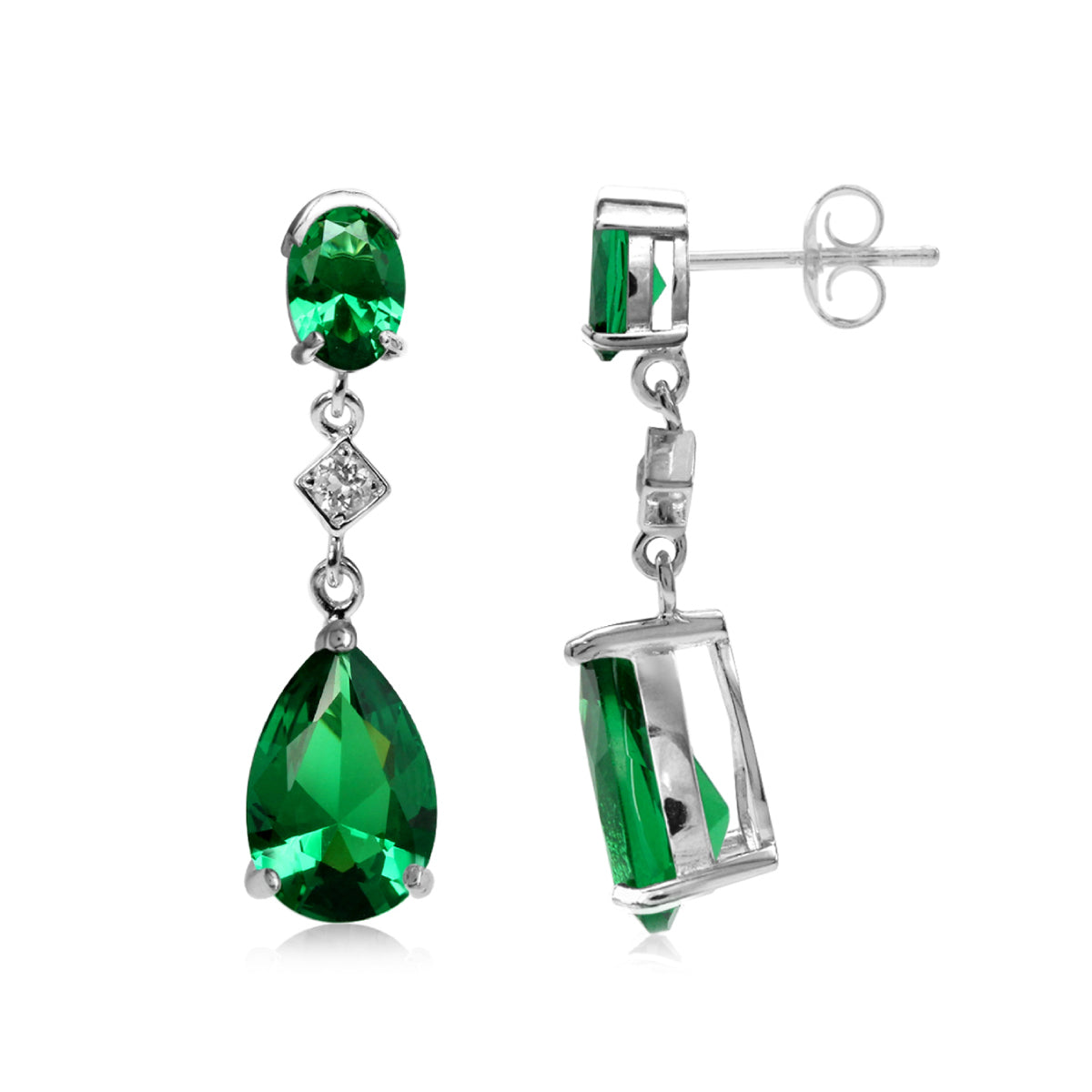6.2 Ctw Pear Shape Nano Green Emerald 925 Sterling Silver Drop Dangle Stud Post Earrings - Silvershake-store